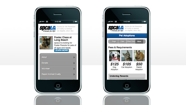 Screenshot of spcaLA mobile site
