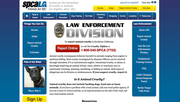 Screenshot of spcaLA report page